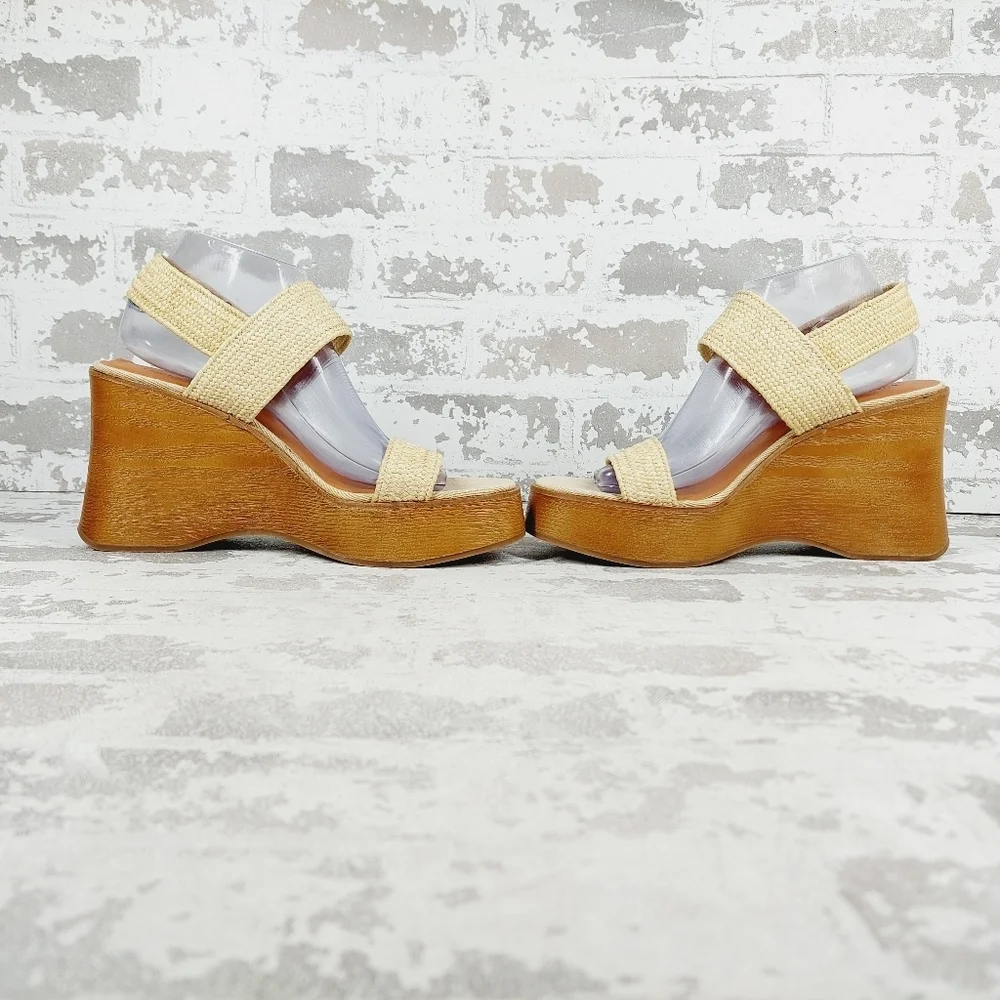 New Lucky Brand Delukah Dark Natural Wedge Heel Slingback Platform Sandals H814 - Picture 7 of 13